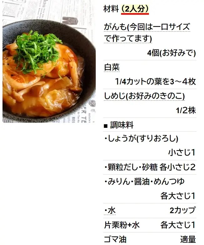 ごはんに合う*がんものきのこあんかけ