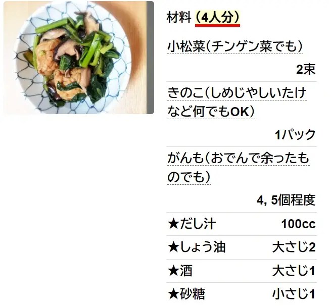 小松菜とがんもの煮物
