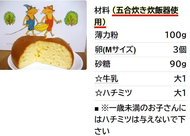 ぐりとぐらのケーキ(炊飯器使用)