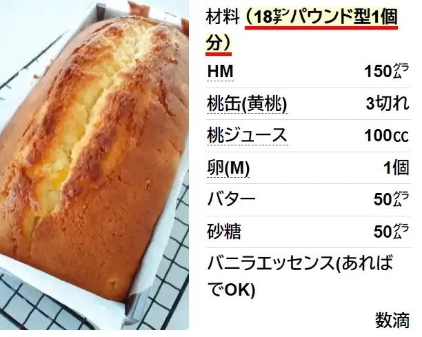 HM･桃缶･桃ジュース☆桃パウンドケーキ