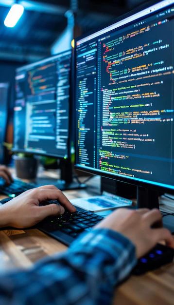 Premium Photo Developers Coding In Python Javascript And Java Programming Language Screens - Premium Mountain Pattern Gallery - 8K