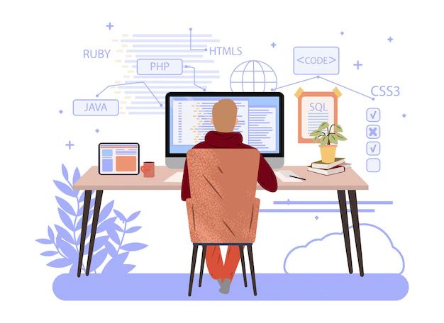 Script Coding And Programming In Php Python Javascript Programmer Working Online Stock Vector - Best Landscape Arts in HD