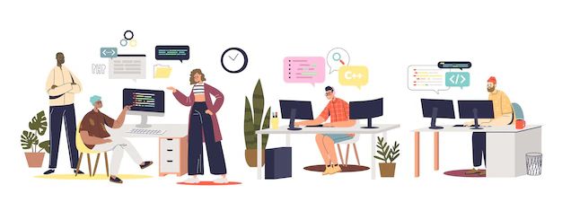 Premium Vector People Coding Busy Web Developers Hackers Programmers - Best Light Wallpapers in 8K