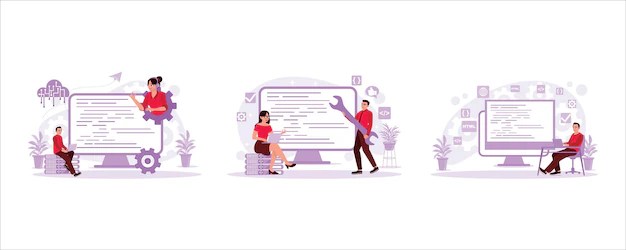 Programmer At Work Concept Coding Or Online Vector Image - Best Nature Textures in Mobile