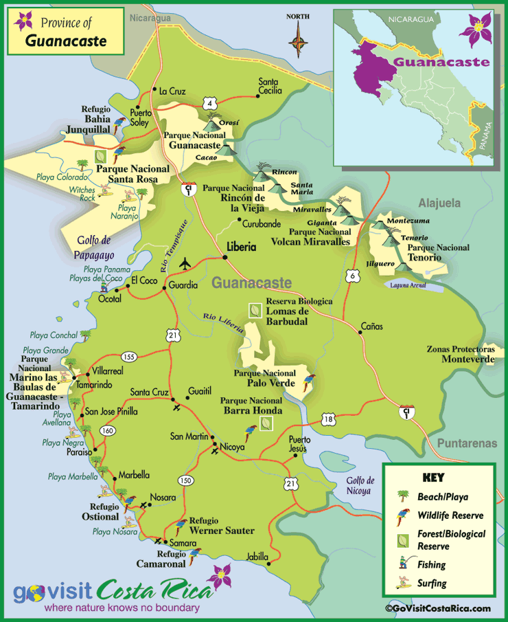 Guanacaste Region Map Costa Rica Go Visit Costa Rica Full Guanacaste 