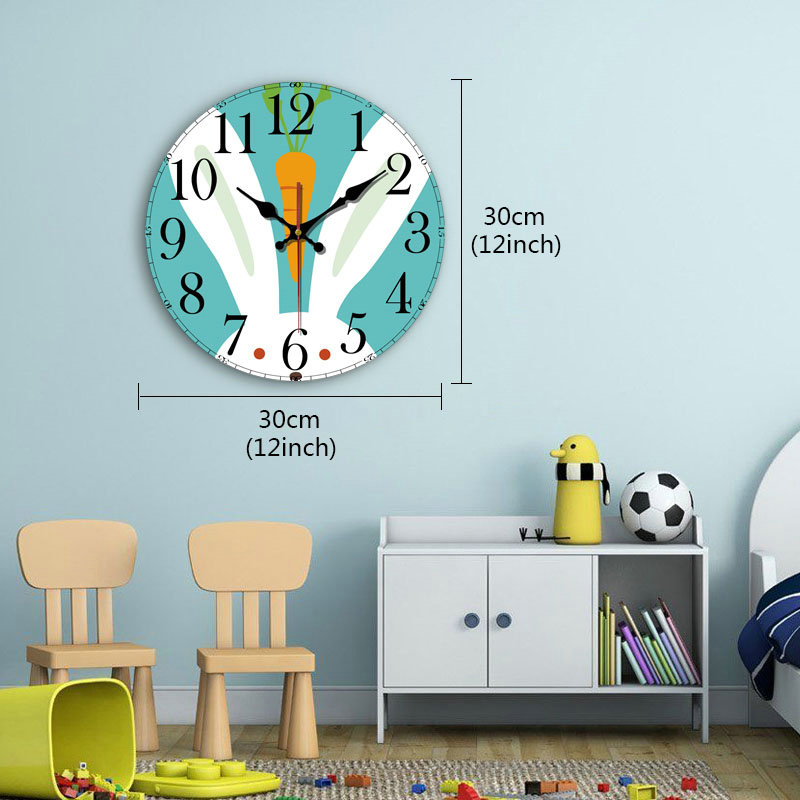 Lovely Cartoon Wall Clock Modern Simple Wooden Mute Wall Clock 12inch