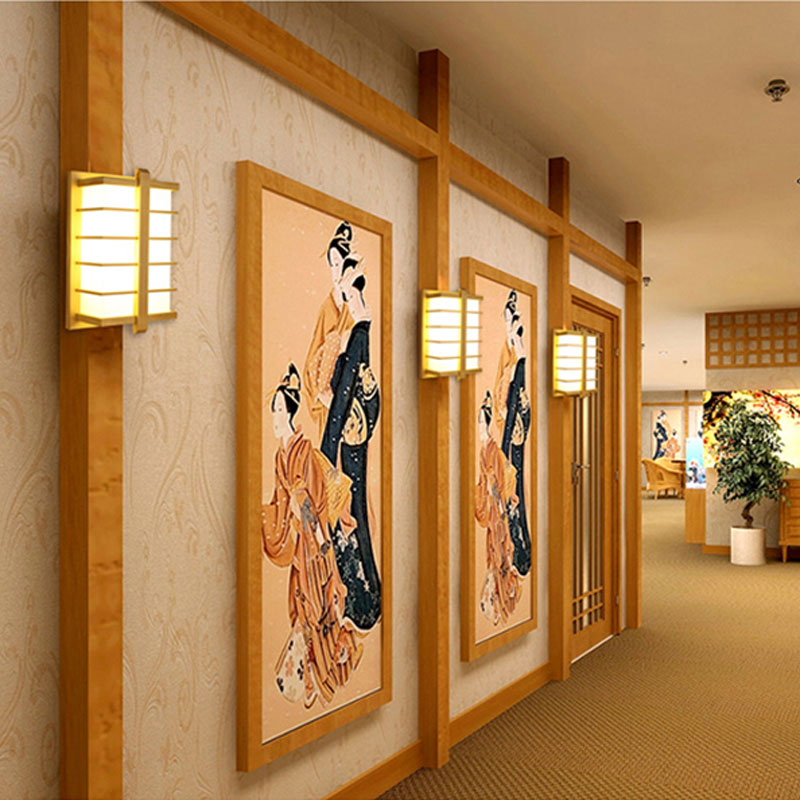Modern Square Wall Sconce Japanese Led Wooden Wall Lamp Bedside Hotel Room Hallway Light