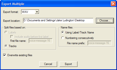 export multiple tracks from Audacity