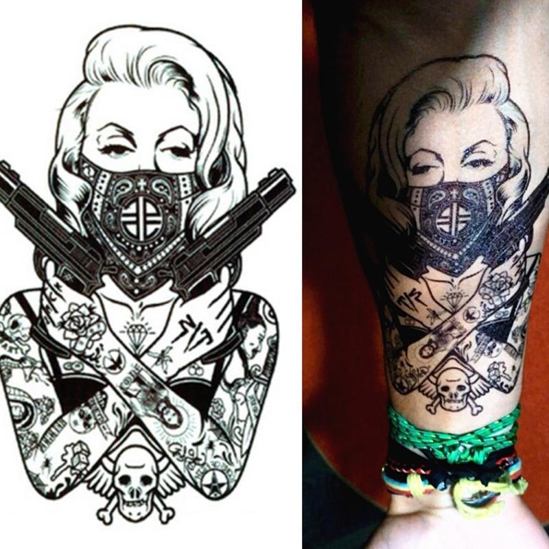 New Design Cool Tattoo Girl With Guns 19x12 Cm Waterproof Temporary Tattoo Stickers Buy At A Low Prices On Joom E Commerce Platform