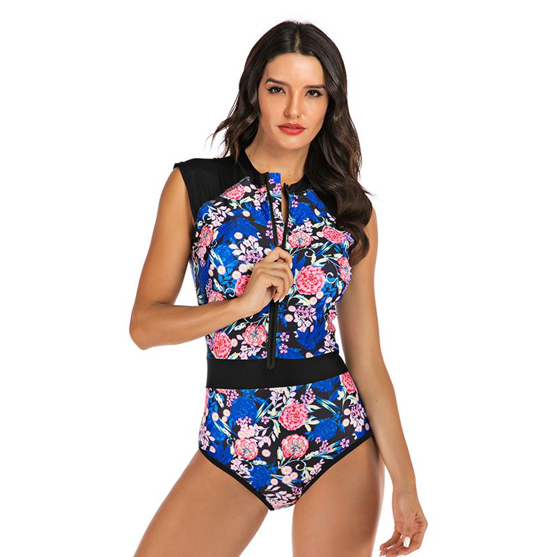 buy floral zipper rash guard women sleeveless lady beach suit stretch swimwear for swimming diving surfing at affordable prices free shipping real reviews with photos joom on women's sleeveless rash guard swimsuit