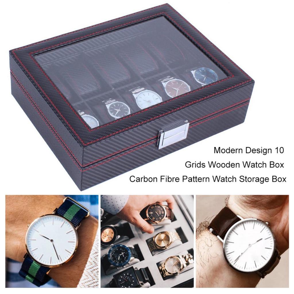 Modern Design 10 Grids Wooden Watch Box Carbon Fibre Pattern Watch Storage Box Gchg Buy At A Low Prices On Joom E Commerce Platform