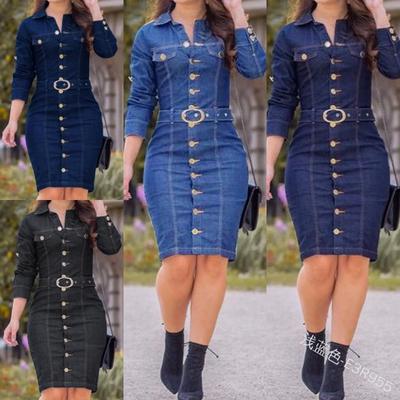 Women Ladies Casual Slim Bodycon Office Shirt Jeans Dress Button Up Denim Knee Length Dress Buy At A Low Prices On Joom E Commerce Platform
