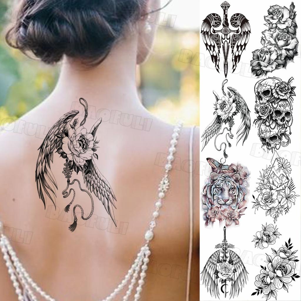 Sexy Peonía Alas De Flores Tatuajes Temporales Para Mujeres Chica Realista Espada Calavera Tigre Tatuaje Falso Impermeable Espalda Tatoos Sticker Comprar A Buen Precio — Entrega Gratuita, Reseñas Reales Con Fotos — Joom