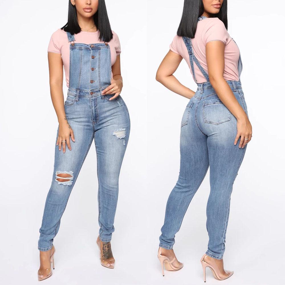 buy classic style women denim dungarees skinny ripped long jeans fashion overalls female bib pants at affordable prices free shipping real reviews with photos joom on womens skinny fit denim dungarees