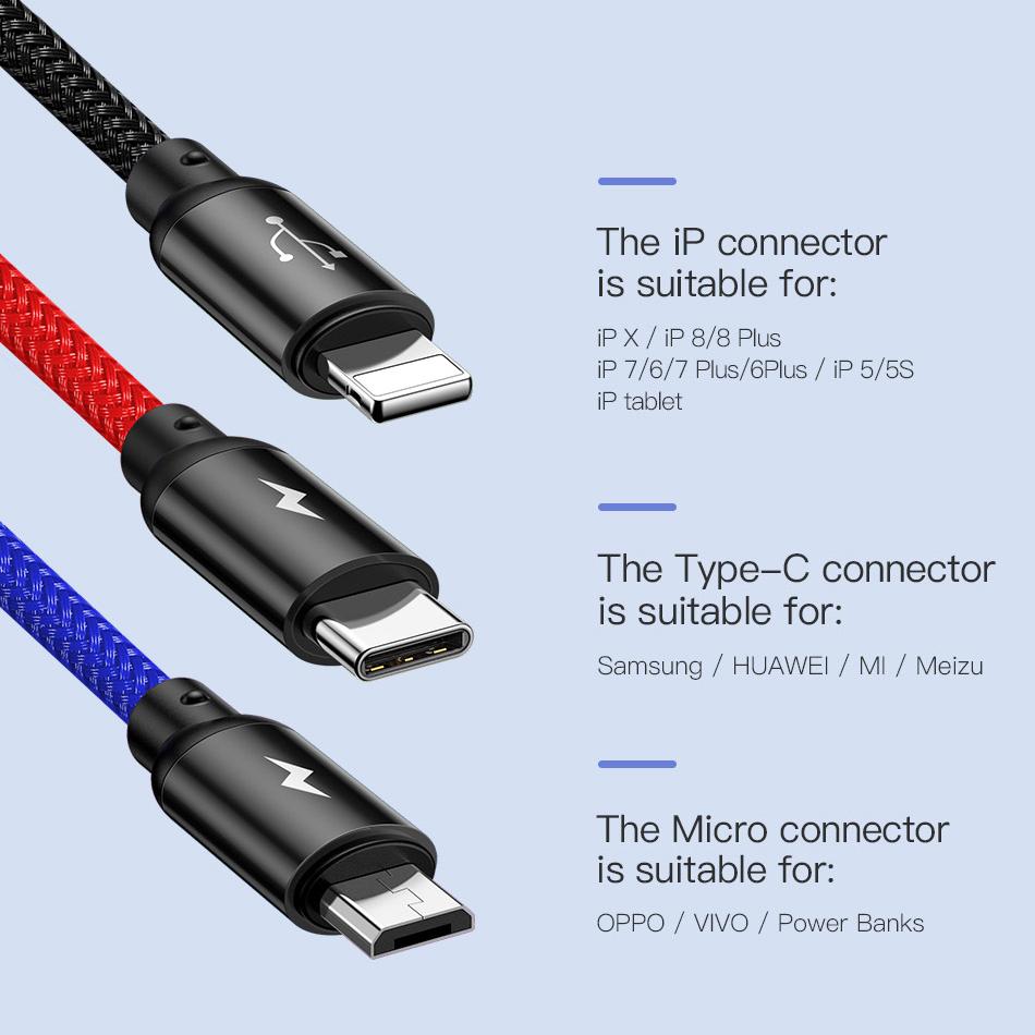 Buy Baseus 3in1 Usb Cable For Mobile Phone Micro Usb Type C Charging Cable For Iphone Lightning Fast Charge At Affordable Prices Free Shipping Real Reviews With Photos Joom