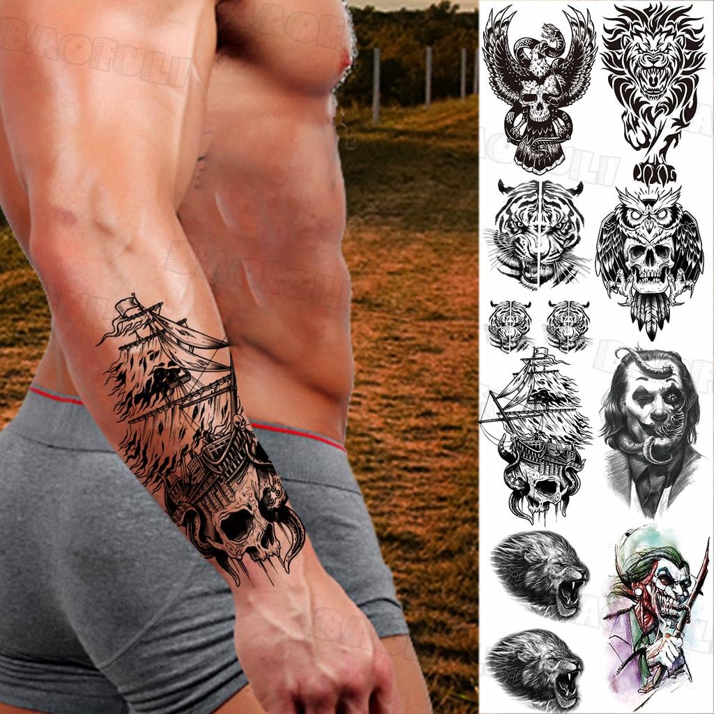 Black Pirate Skull Sailing Temporary Tattoo For Men Women Realistic Owl Lion Clown Fake Tattoo Sticker Cool Forearm Chest Tatoo Acquista In Modo Economico — Spedizione Gratuita, Recensioni Reali Con Foto — Joom 1024_x_1024_jpg