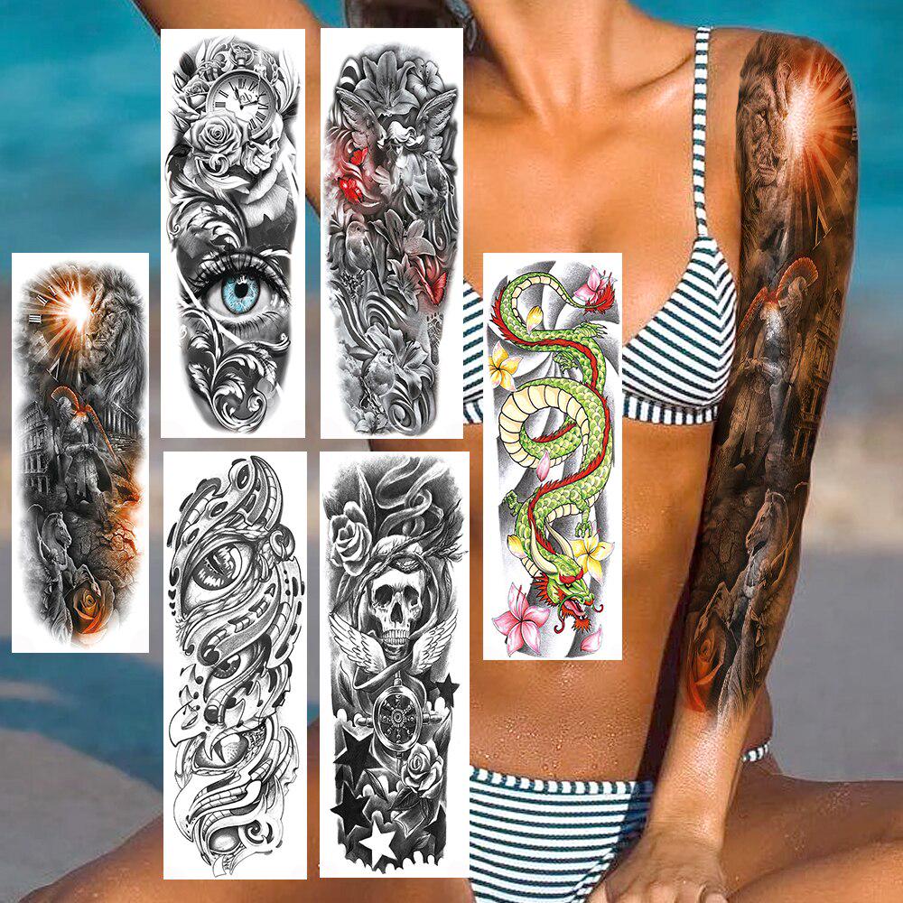 Cavaleieos de ouro tatuagem em de ealismo Preto Maori Leao Tatuagens Temporarias Para Mulheres Homens Falso Cranio Rosa Manga Militar Tatuagem Adesivo Realista Braco Cheio Grandes Tatoos Tatuagens Temporarias Aliexpress