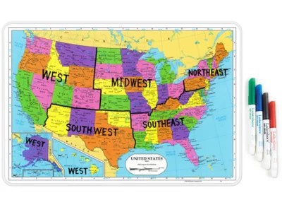 It's a fun learning tool for kids studying geography, and it has a variety of functions that enable creativity in how it's used. Write Wipe U S A Tabletop Map At Lakeshore Learning