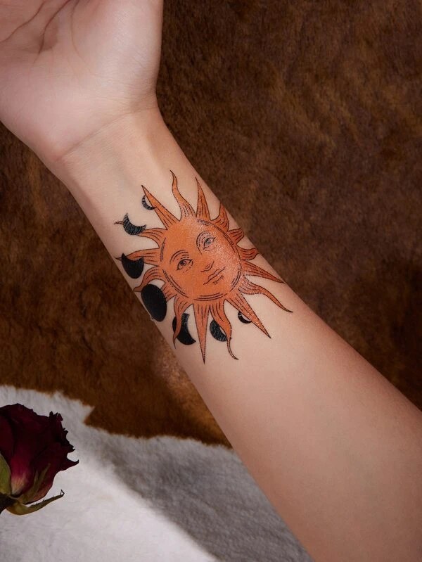 Romwe X Kreatingwithk Gothic Grunge 1Sheet Sun Pattern Tattoo Sticker | Shein Usa 799_x_600_webp