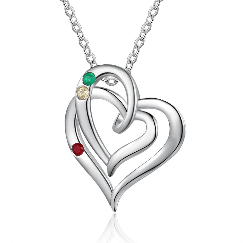 Collier Prénom Personnalisé Pendentif Cœur avec 3 Pierre