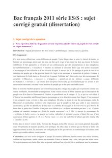 Bac Premiere 2011 S ES Francais Corrige dissertation à lire en Document -  livre numérique Education Annales du bac - Gratuit