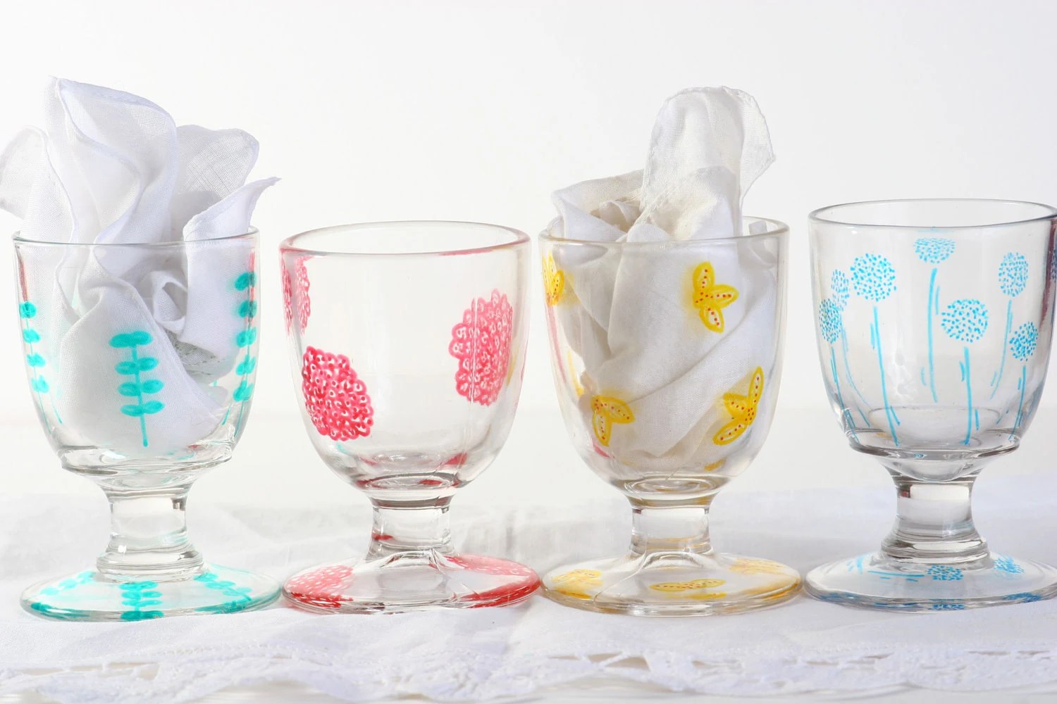 Hand Painted Compote Dessert or small Juice Glasses