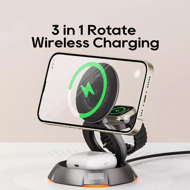 3-in-1 Foldable Magnetic Wireless Charger Stand for iPhone, AirPods & iWatch