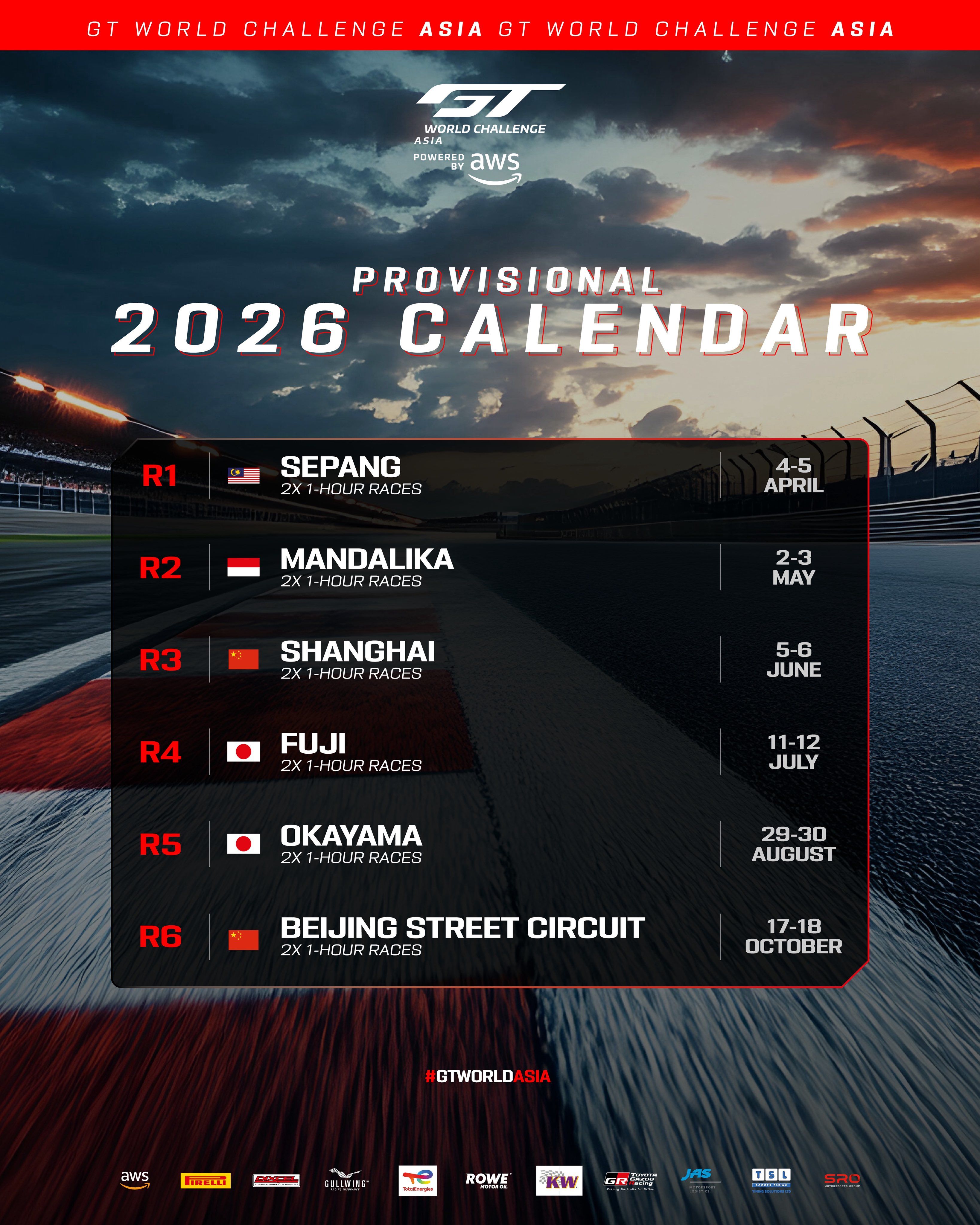 GT World Challenge Asia 2026 Calendar Confirmed Calendar Adds Second 