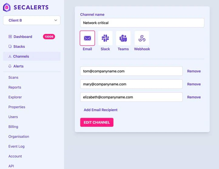 SecAlerts Channels SecAlerts