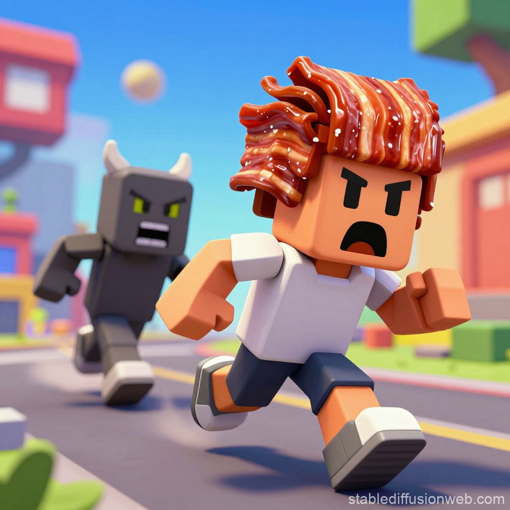 Roblox Bacon Hair Running Away From Tung Tung Sahur Monster Prompts E6e457e8 5de8 4694 8e02