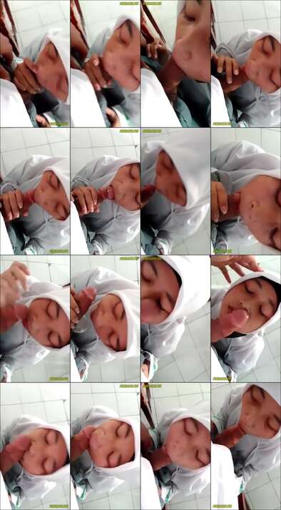 hijab putih seragam 18yo sepong di kelas