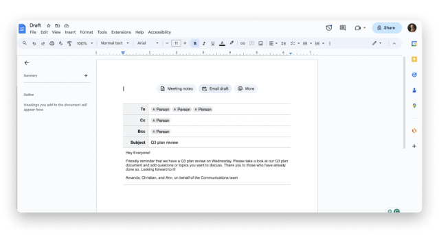 create email draft in Google Docs