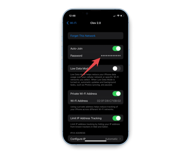 iPhone network > view password iPhone network > view password