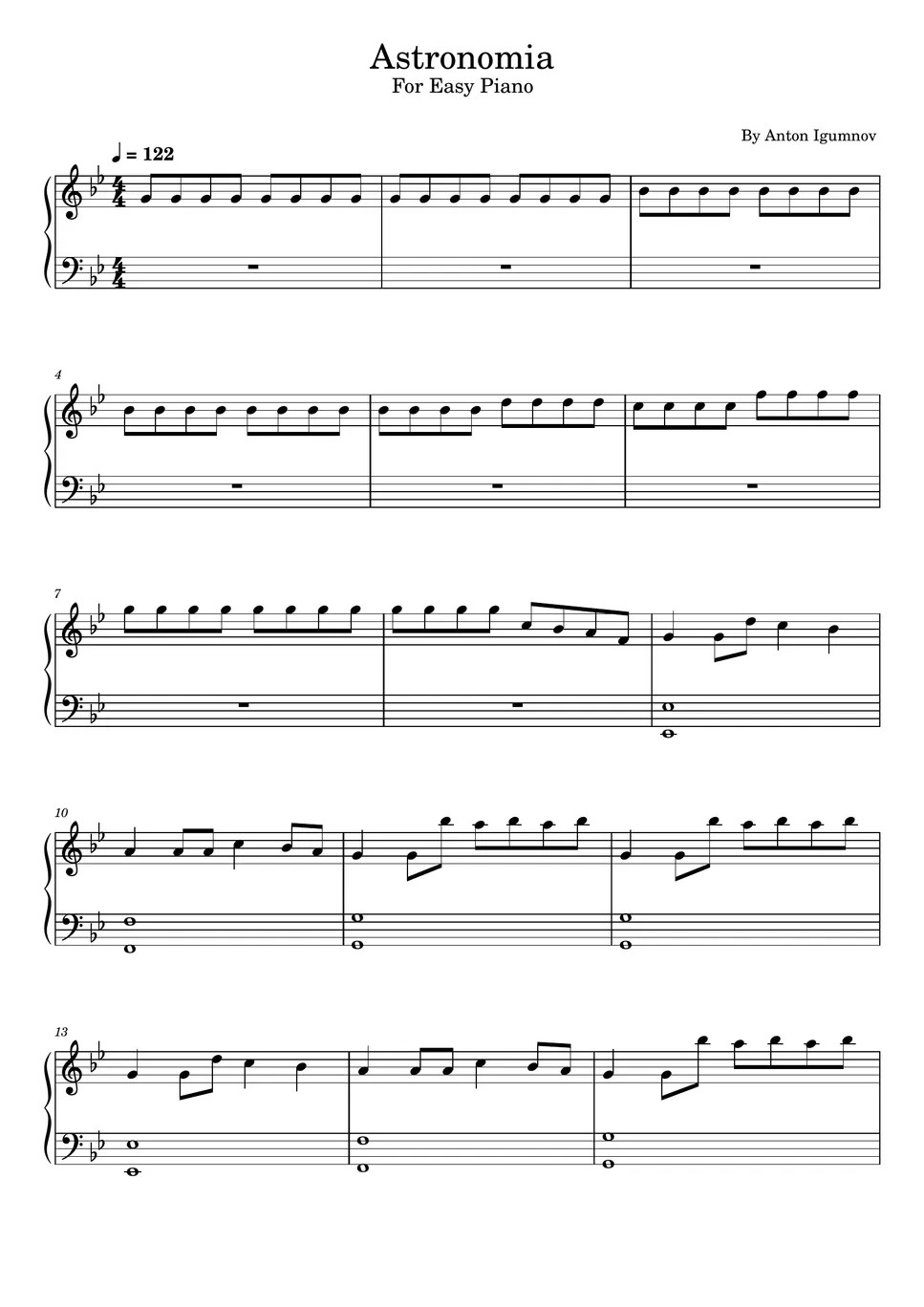 Anton Igumnov Astronomia For Easy Piano Sheet By Poon