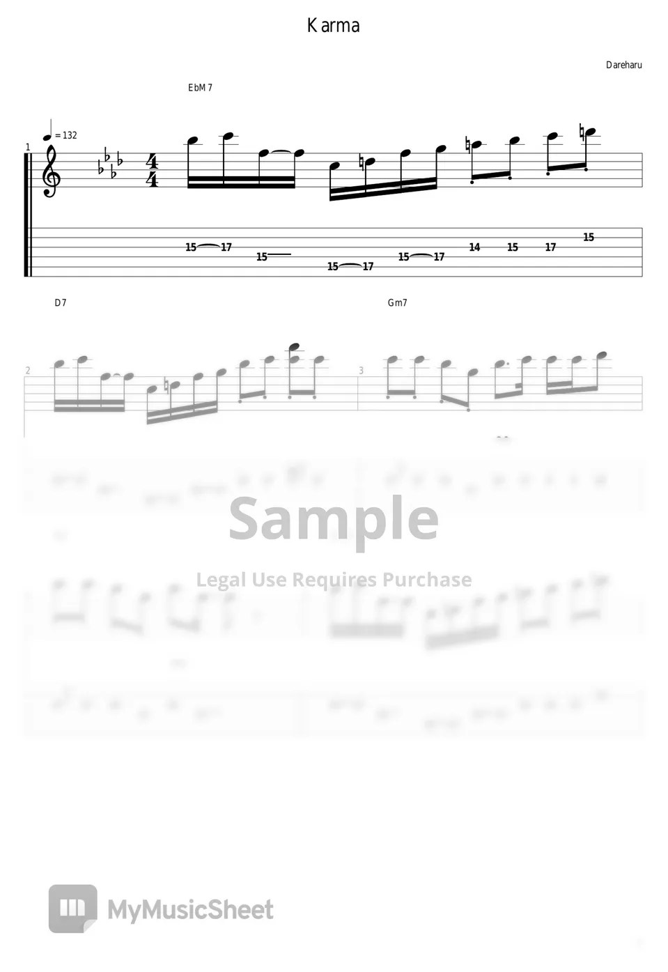 Dareharu - Karma Tab + 1staff by guitar cover with tab.