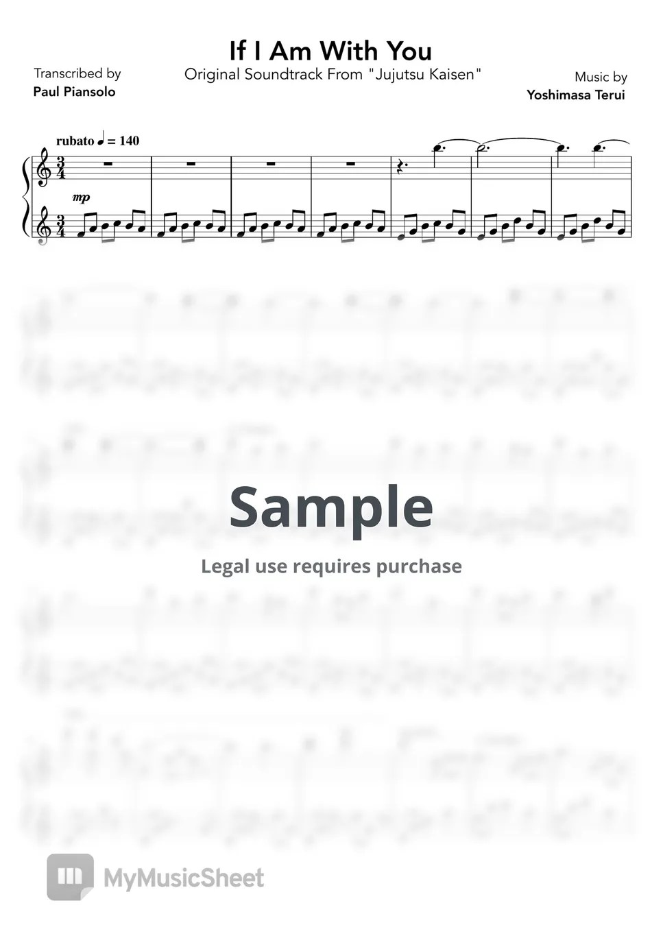 Yoshimasa Terui Jujutsu Kaisen If I Am With You OST Piano Sheet
