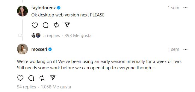 Mosseri dijo que trabajan en una versión web de Threads.
