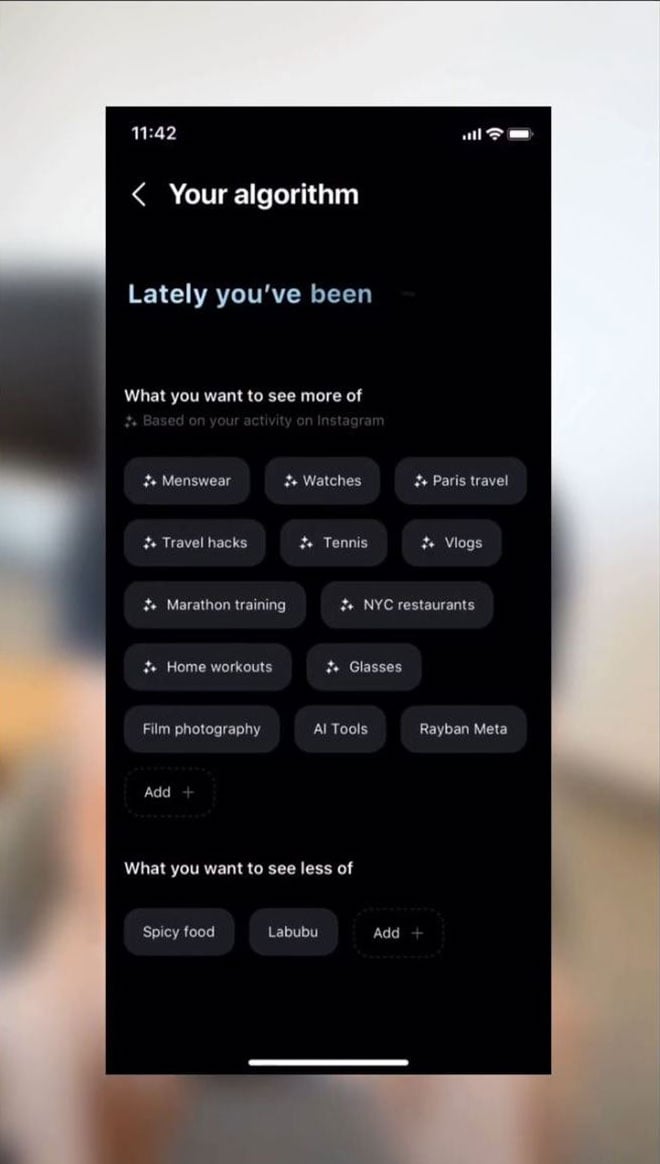 Algorithm editor on Instagram