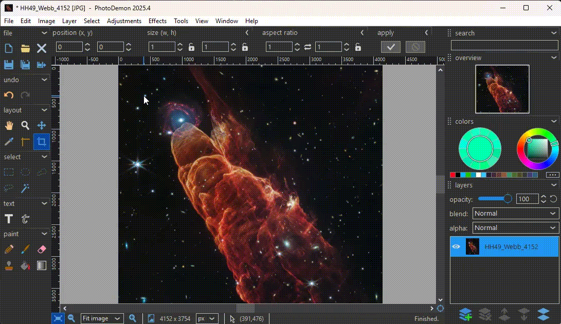 Ferramenta de corte no PhotoDemon em ação