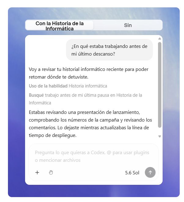 Ejemplos de cómo responde ChatGPT si activa su función Computer History.