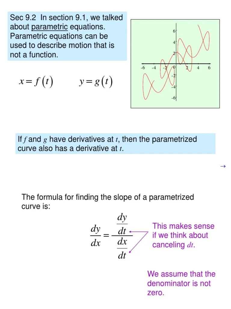 Calculus Of Parametric Equations.ppt | Derivative | Slope