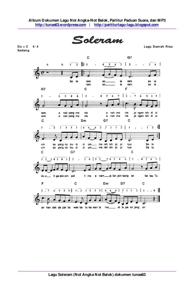 Notasi lagu ambilkan bulan bu. Not Balok Lagu Soleram Revisi Id