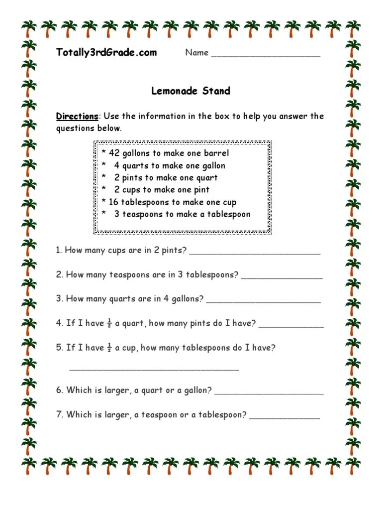 3rd grade liquid measurement worksheet