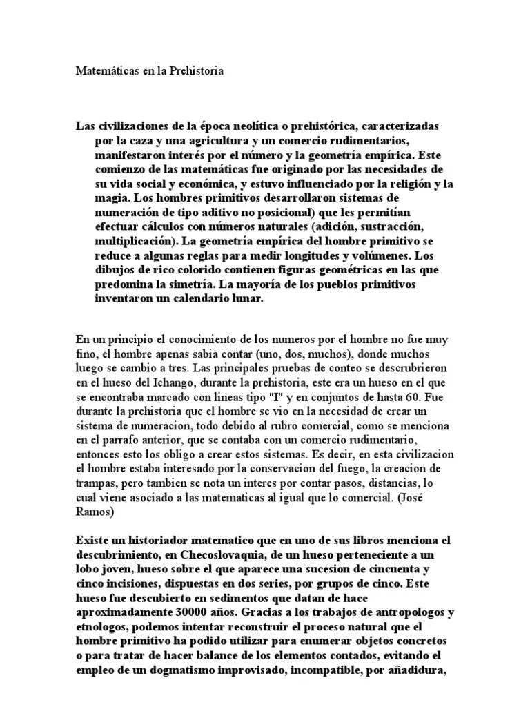 Matemáticas En La Prehistoria | Descargar Gratis PDF | Mano | Sustracción
