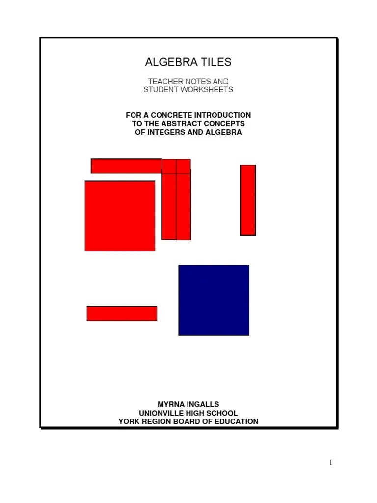 Algebra Tiles: For A Concrete Introduction To The Abstract Concepts Of Integers And Algebra ...