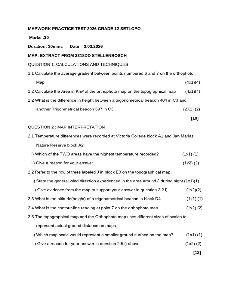 Mapwork Practice Test 2026 Grade 12 Setrlopo 114322 PDF 1