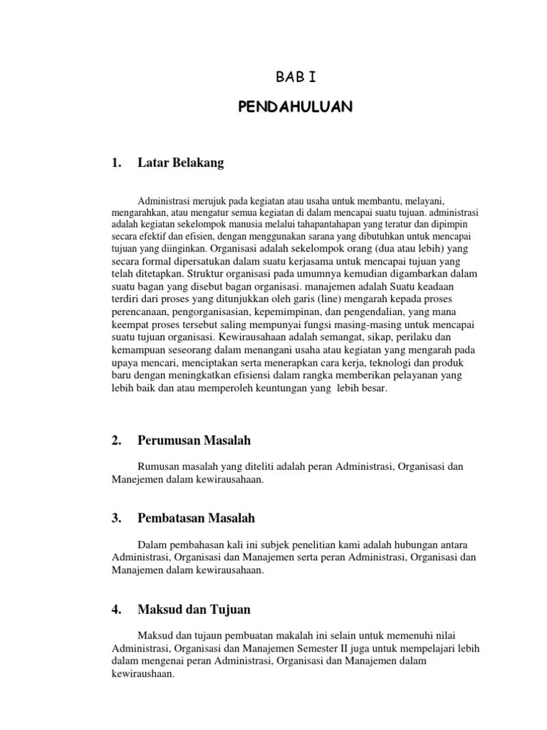 Peran Administrasi, Organisasi Dan Manejemen Dalam Kewirausahaan | PDF