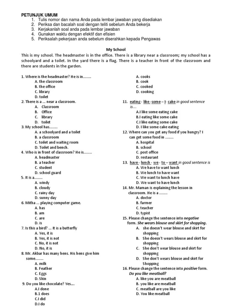 Soal Bahasa Inggris Kelas 6 SD | PDF
