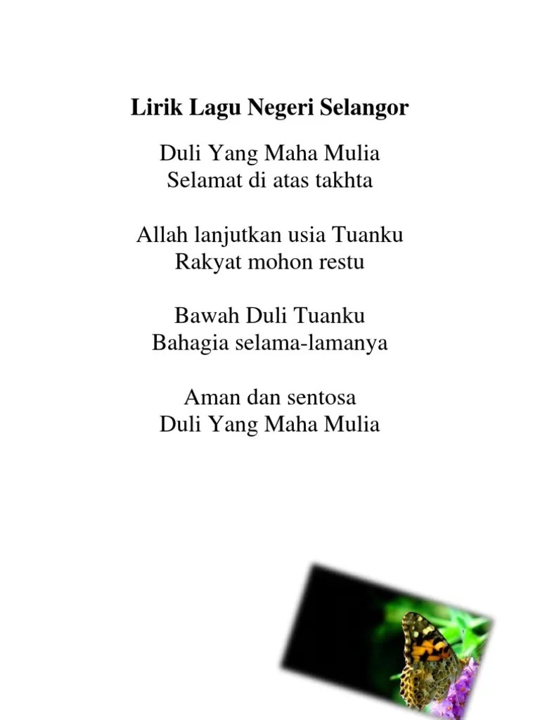 Lagu selamat sultan (negeri terengganu). Lirik Lagu Negeri Selangor Pdf