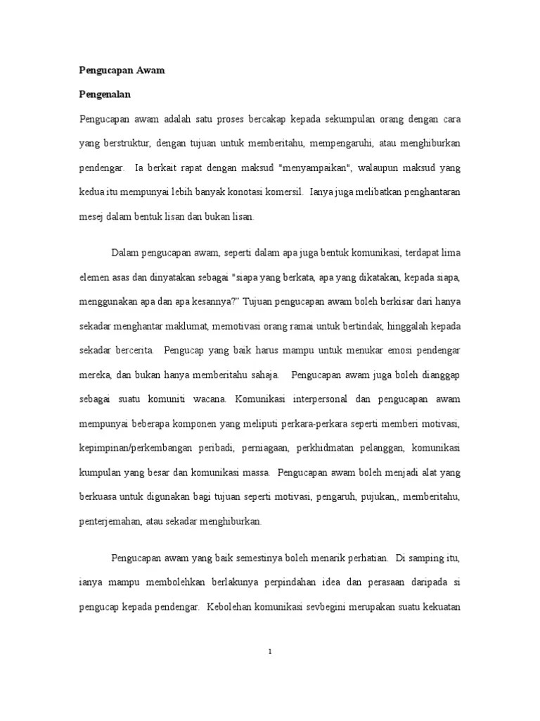 Contoh teks pengucapan awam yang menarik dan ringkas. Pengucapan Awam Pdf